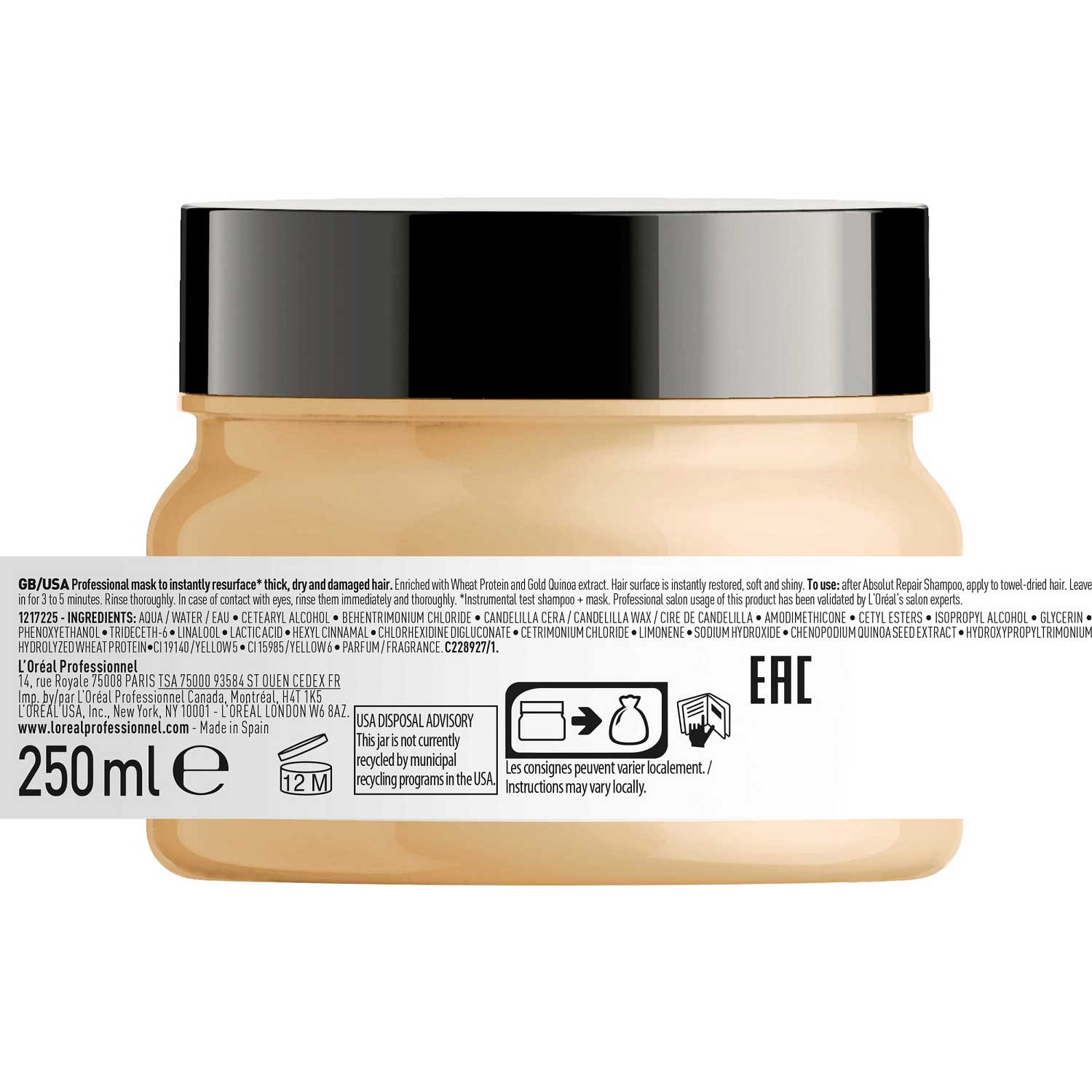 ماسک ترمیم کننده موی حرفه ای لورال سری اکسپرت LOreal Absolute Repair حجم 250 میلی لیتر ماسک ترمیم کننده موی حرفه ای لورال سری اکسپرت LOreal Absolute Repair حجم 250 میلی لیتر